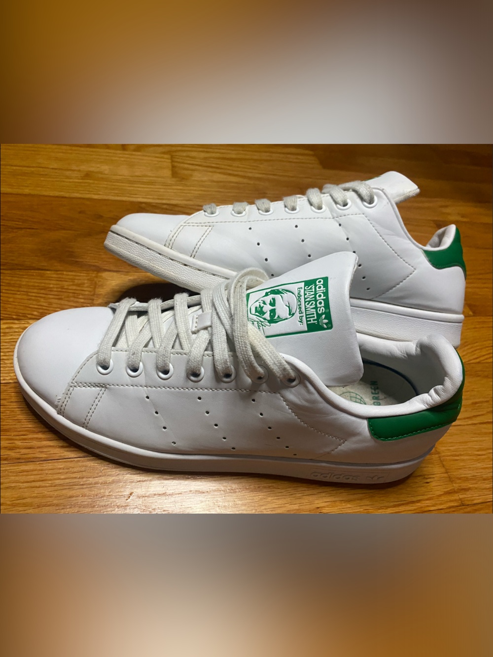 adidas White & Green Stan Smith Leather Sneakers